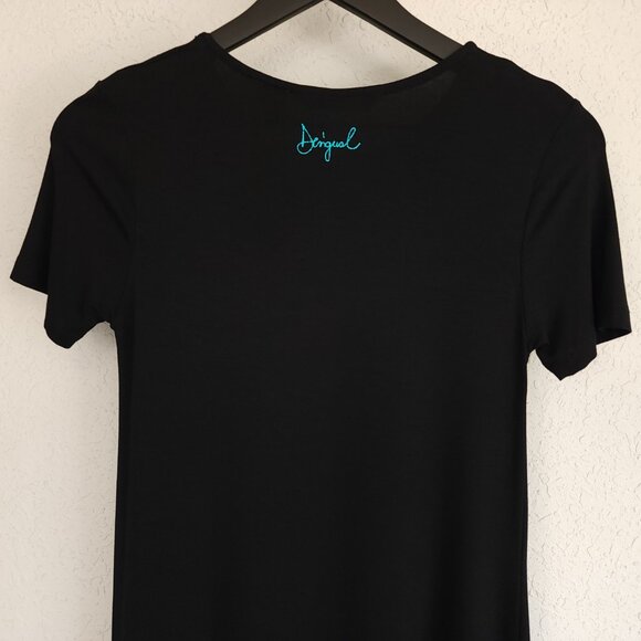 Desigual XS Black Agra Floral Tiger Short Sleeve T-Shirt Tunic Mini Dress - Picture 11 of 13